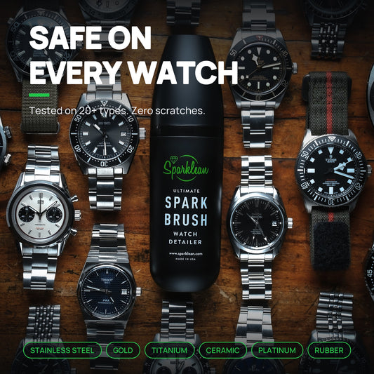 Watches and fine jewelry cleaned with the Sparklean SparkBrush