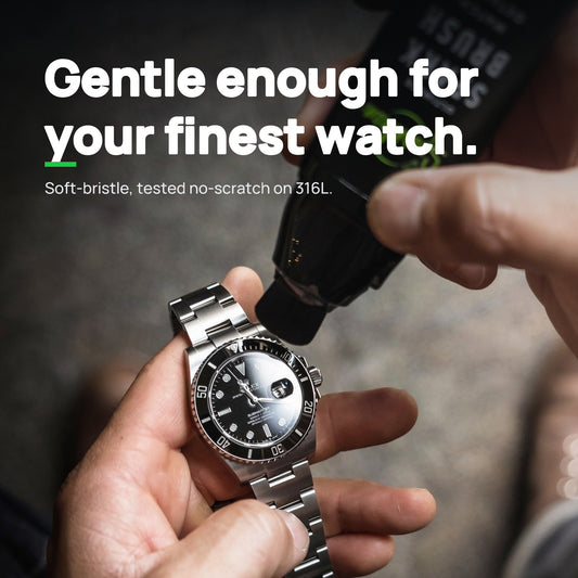 Cleaning a Rolex Submariner at home with the SparkBrush soft-bristle watch brush
