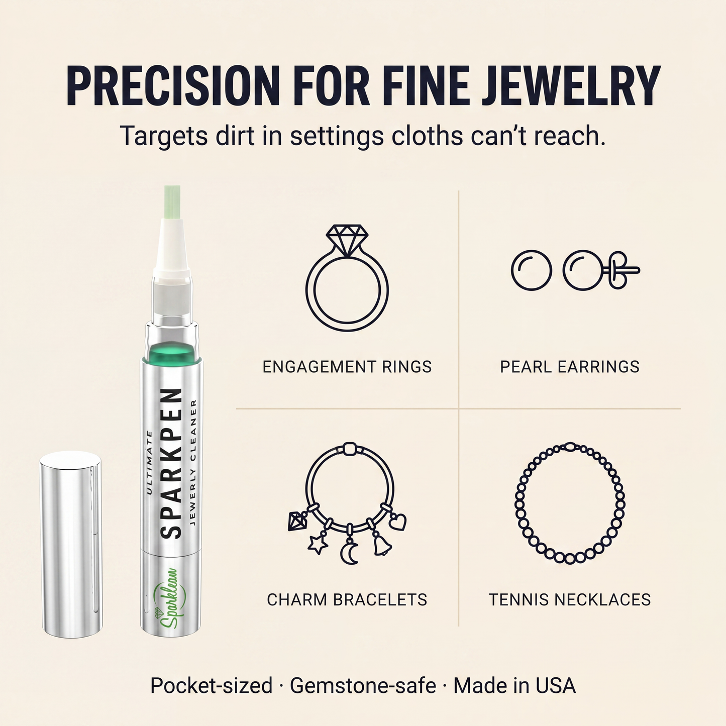 Sparkpen: Limpiador de Joyas Sin Amoniaco de Punta Fina